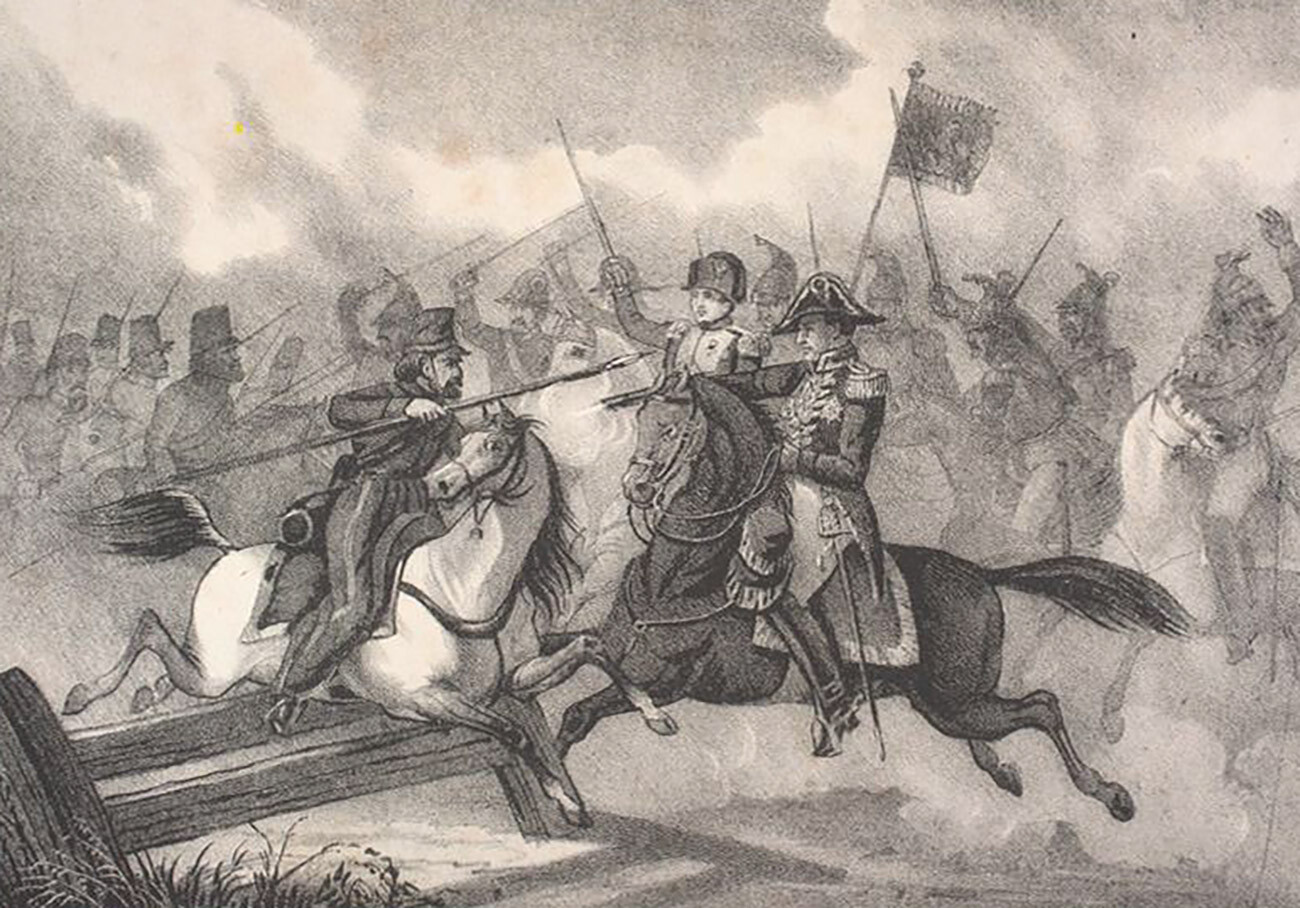 Los cosacos asaltan a Napoleón durante la batalla de Brienne.