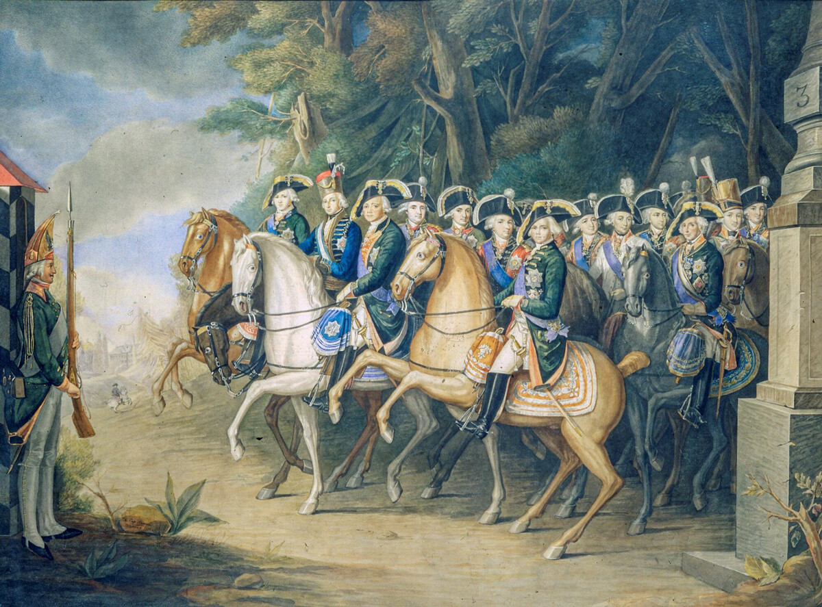 „Император Павел I со свитом“, Константин Осокин, 1835.
