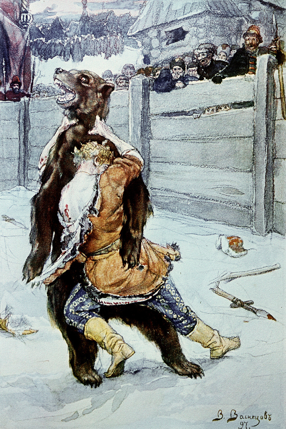 Un chasseur combat un ours pour divertir le tsar, par Viktor Vasnetsov, 1898