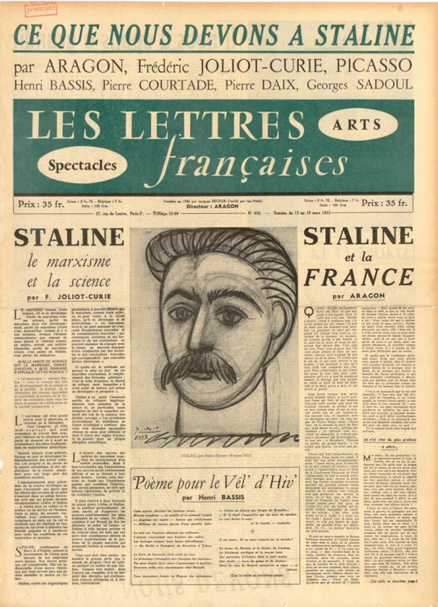 La prima pagina del giornale “Les Lettres françaises” che aprì un gravissimo scandalo, passato alla storia, in Francia, come l’“Affaire du portrait de Staline”