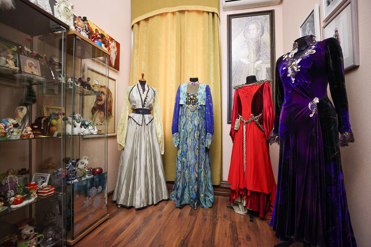 Theatrical costumes in the dressing room of actress Inna Churikova at the Lenkom Mark Zakharov Theater.

