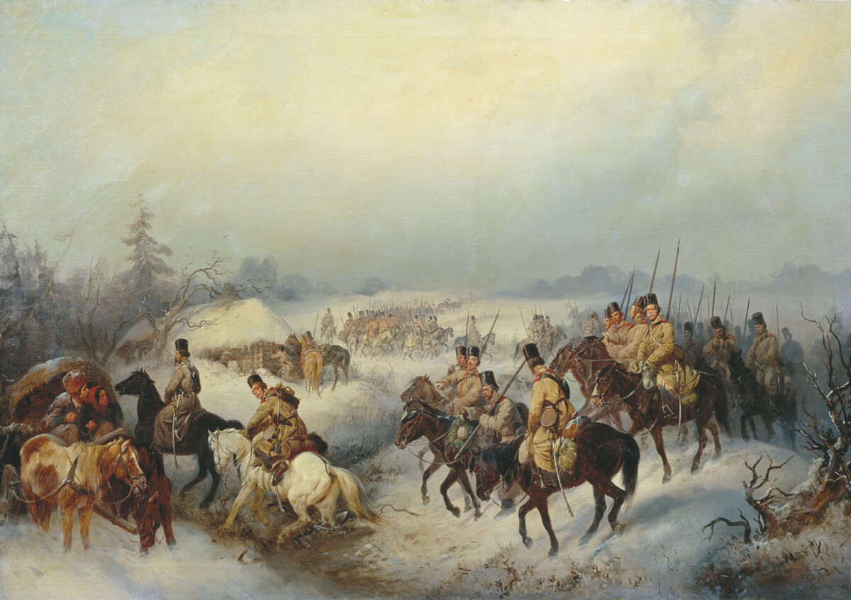 Cossacos em marcha. Konstantin Filippov, 1851.