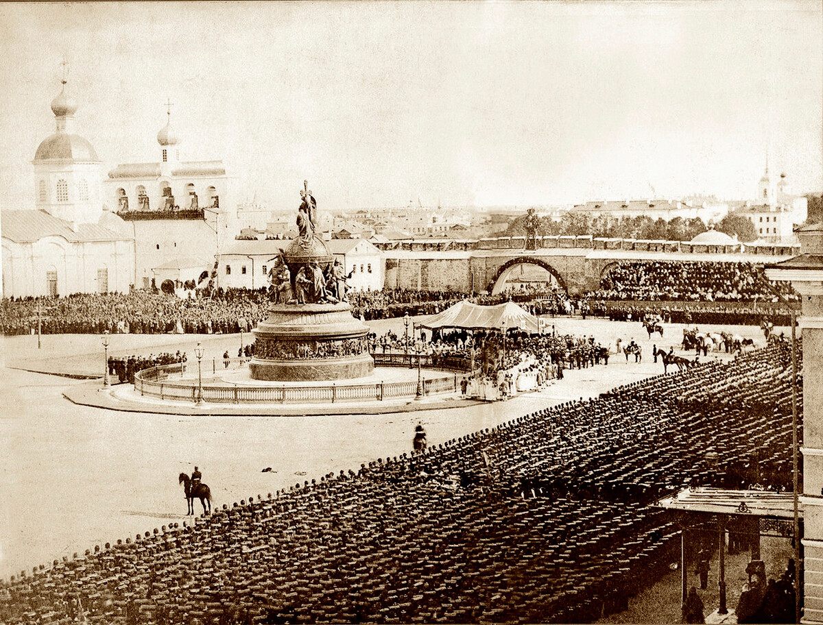 Nóvgorod. Inauguración del monumento 'Milenio de Rusia', 1862.