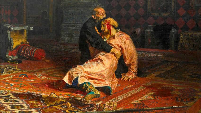 Pintura de Iliá Répin. "Ivan, o terrível, e seu filho Ivan em 16 de novembro de 1581", 1883-1885.