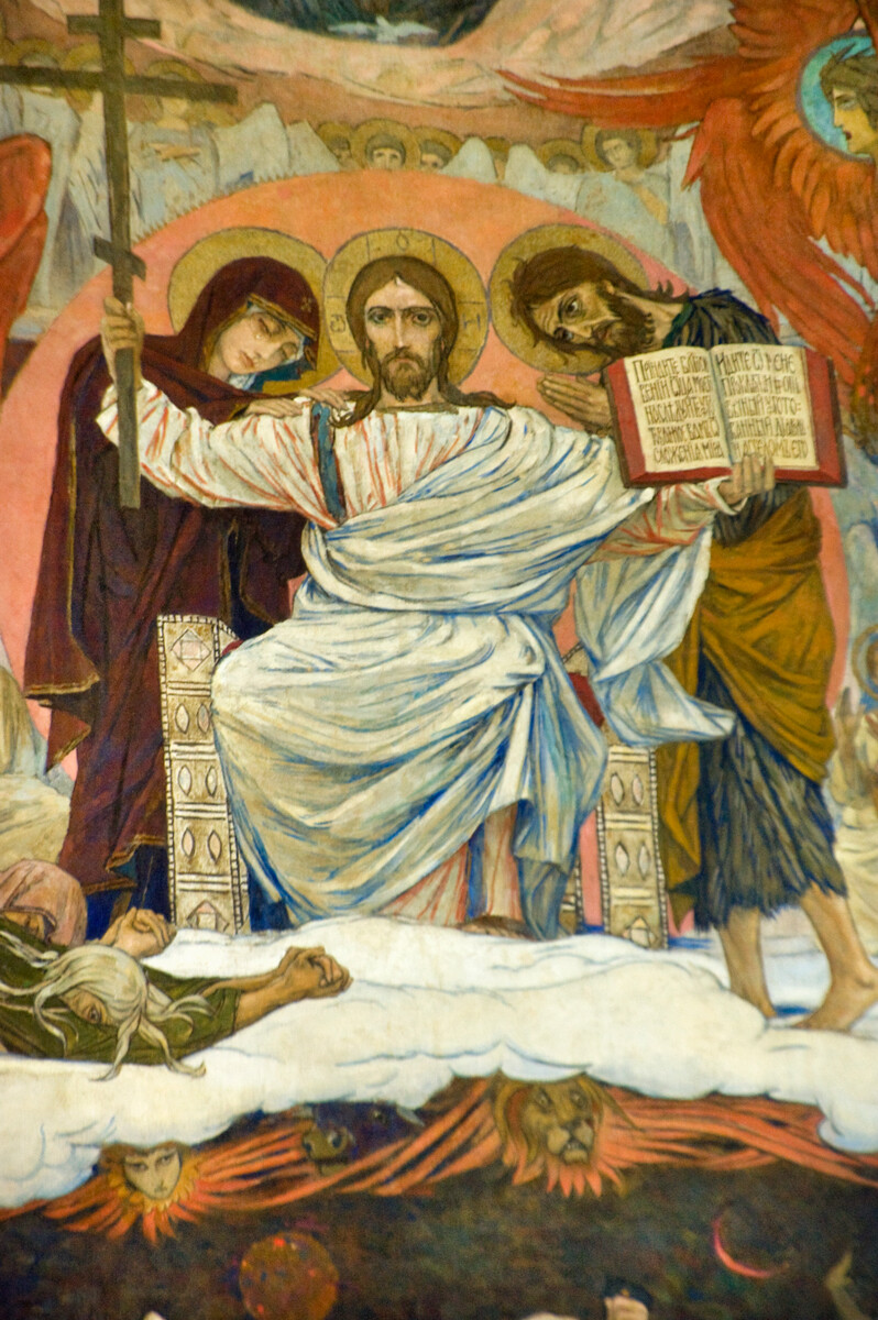 Iglesia de San Jorge. 'Juicio final' de Víktor Vasnetsov. Detalle de Cristo entronizado. 15 de agosto de 2012.