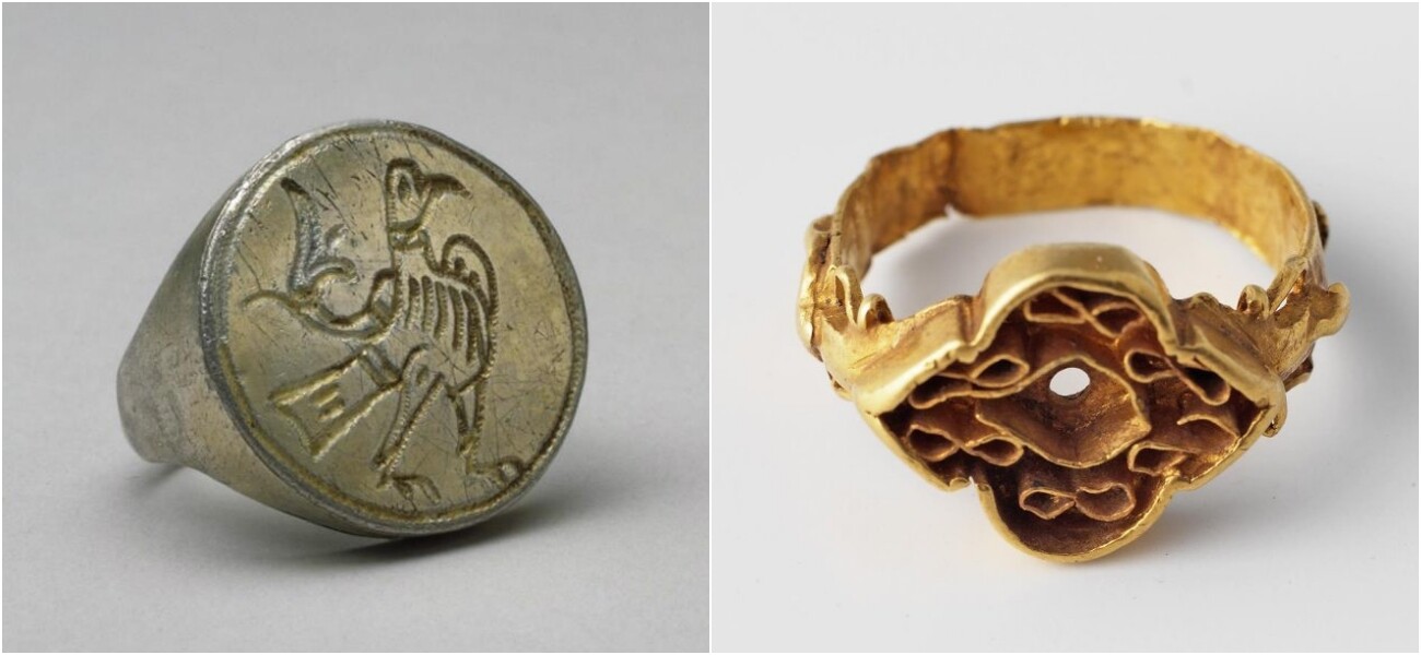 指環。左：13世紀、古代ロシア。右：14世き、キプチャク・ハン国