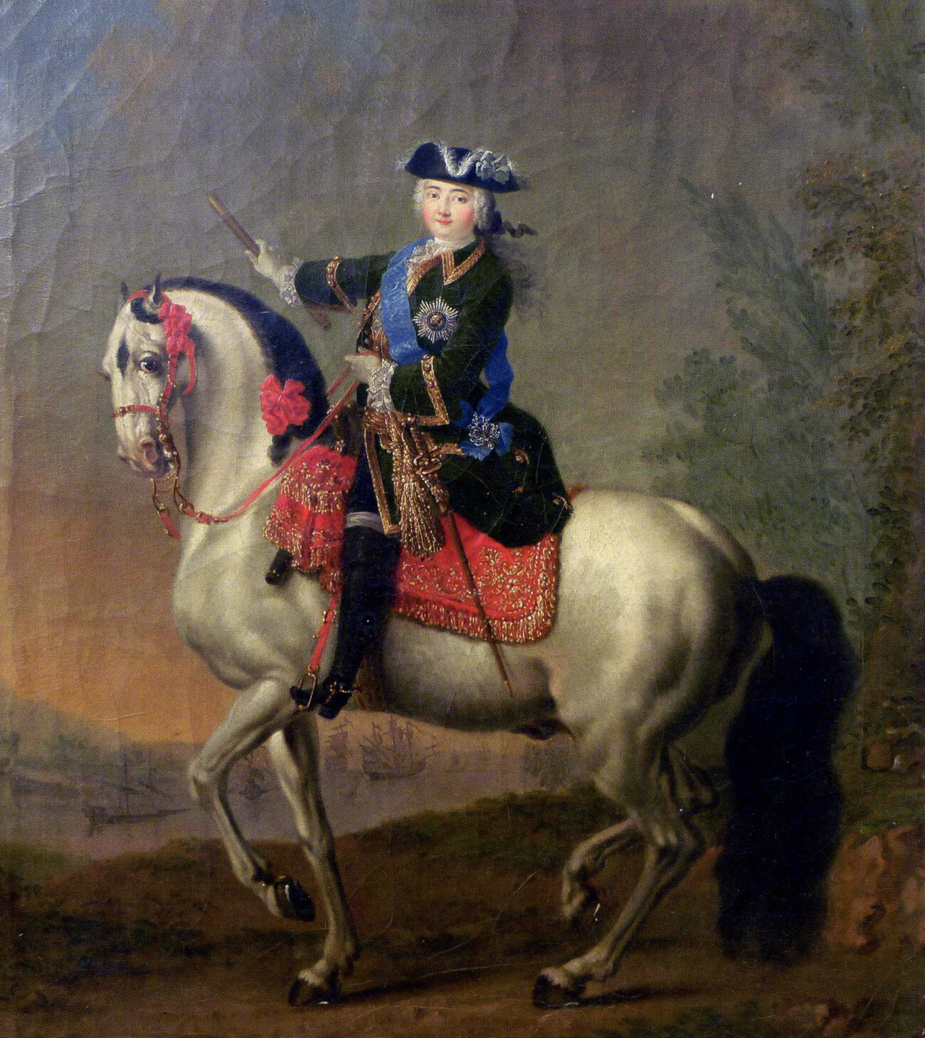 Isabel com o uniforme do Кegimento Preobrajénski, por Georg Cristoph Grooth, 1743
