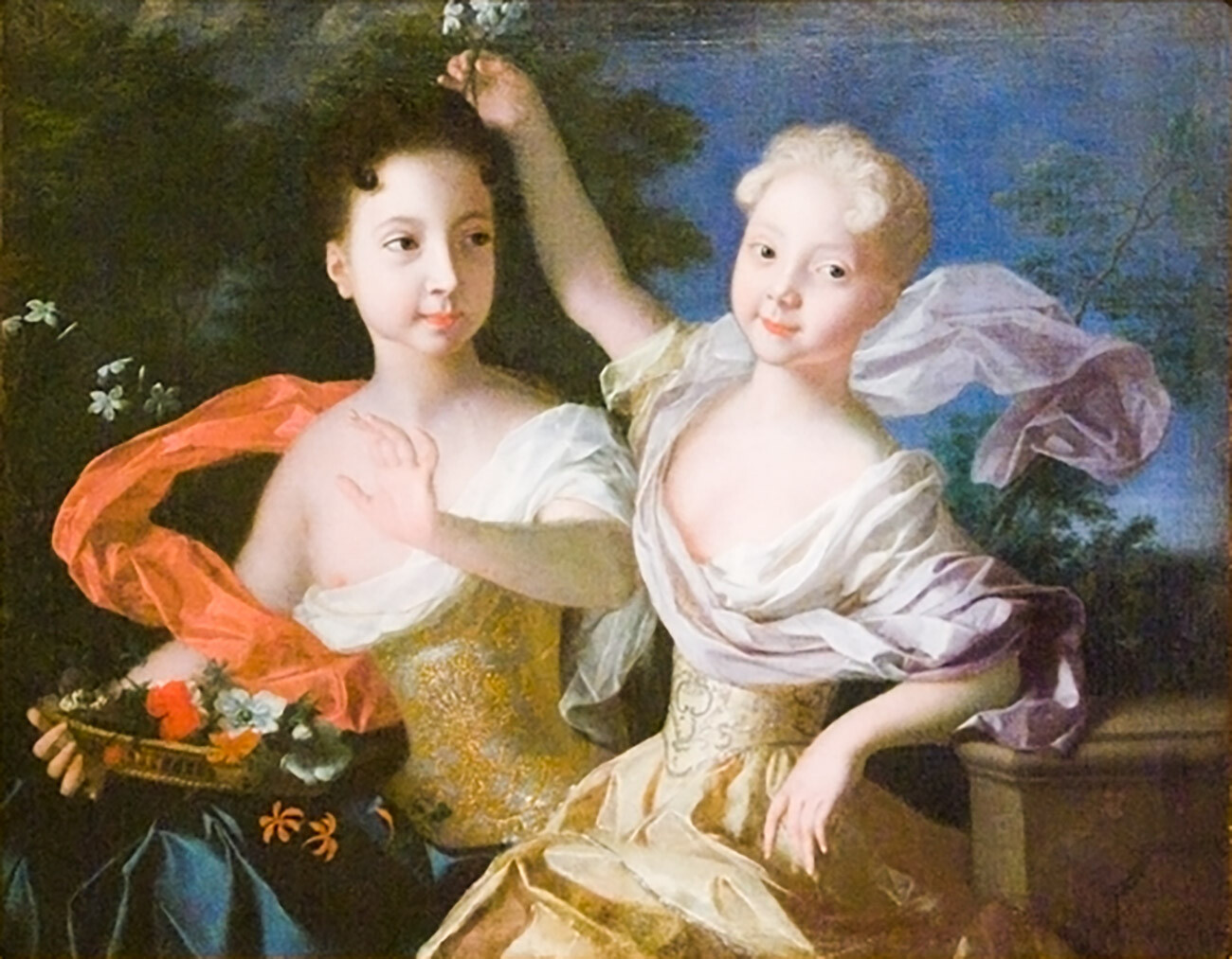 Isabel (dir.) e sua irmã, Anna (esq.), por Louis Caravaque, 1717.
