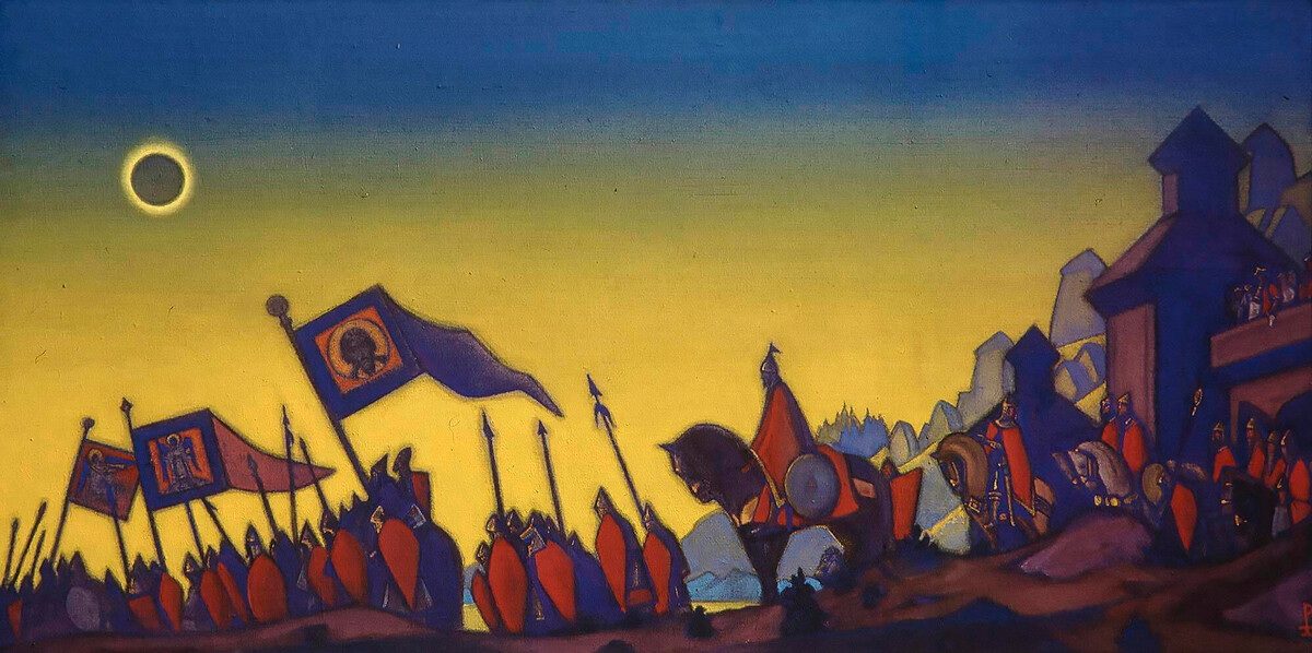 “La campagna militare dello zar Igor”, dipinto del 1942 di Nikolaj Rerikh