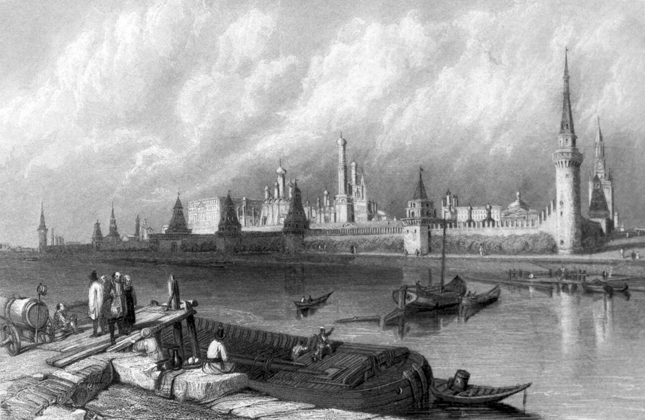 El Kremlin y el río Moscova. Grabado