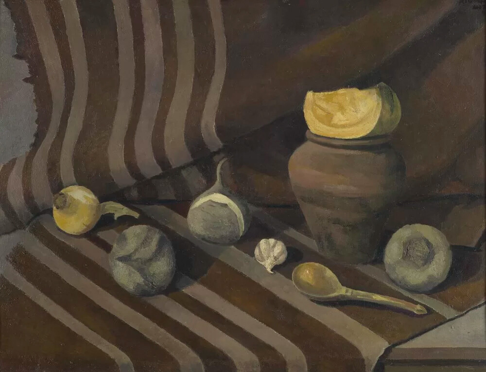 “Natura morta con tela a strisce”, quadro del 1947-1954
