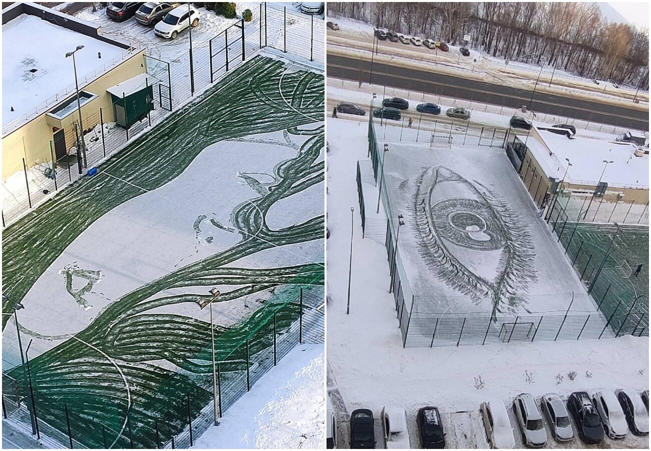 Tableaux sur neige, œuvre d’un agent de nettoyage russe