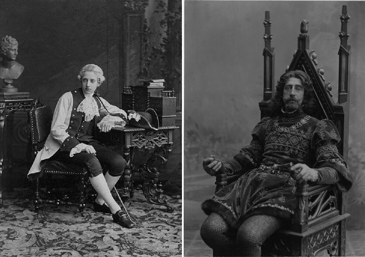 El Gran Duque Konstantín Konstantinovich como Mozart, 1880; Konstantín Konstantinovich como Don César en 'La novia de Mesina'. 1909