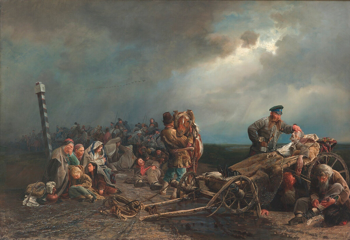 'Convicts at a halt,' 1861, by Valeriy Yakobi