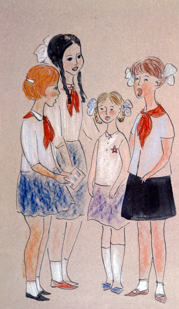 Reprodução do quadro “Meninas cantam”, pintado por Rúcheva aos 14 anos