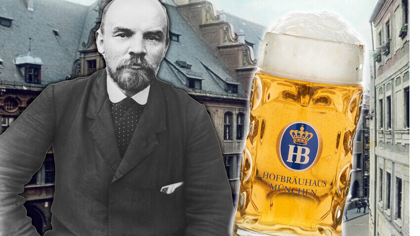 Lenin and a jug of his favorite Hoffbrau