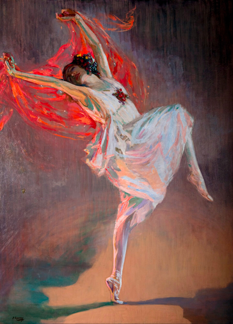 バレエ「四季」、バッカンテとしてのアンナ・パヴロワ。アイルランドの画家ジョン・レヴァリ作。