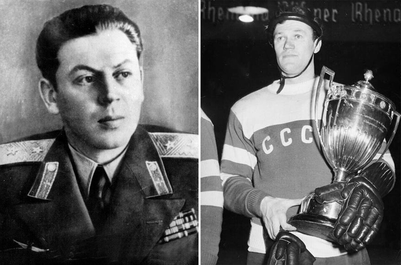 Wassilij Stalin und der große Eishockeystar Wsewolod Bobrow.