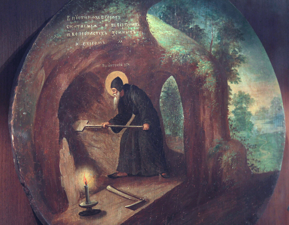 Anthony dari Kiev, juga disebut Anthony dari Gua (983-1073), ikon abad ke-19, Rusia.