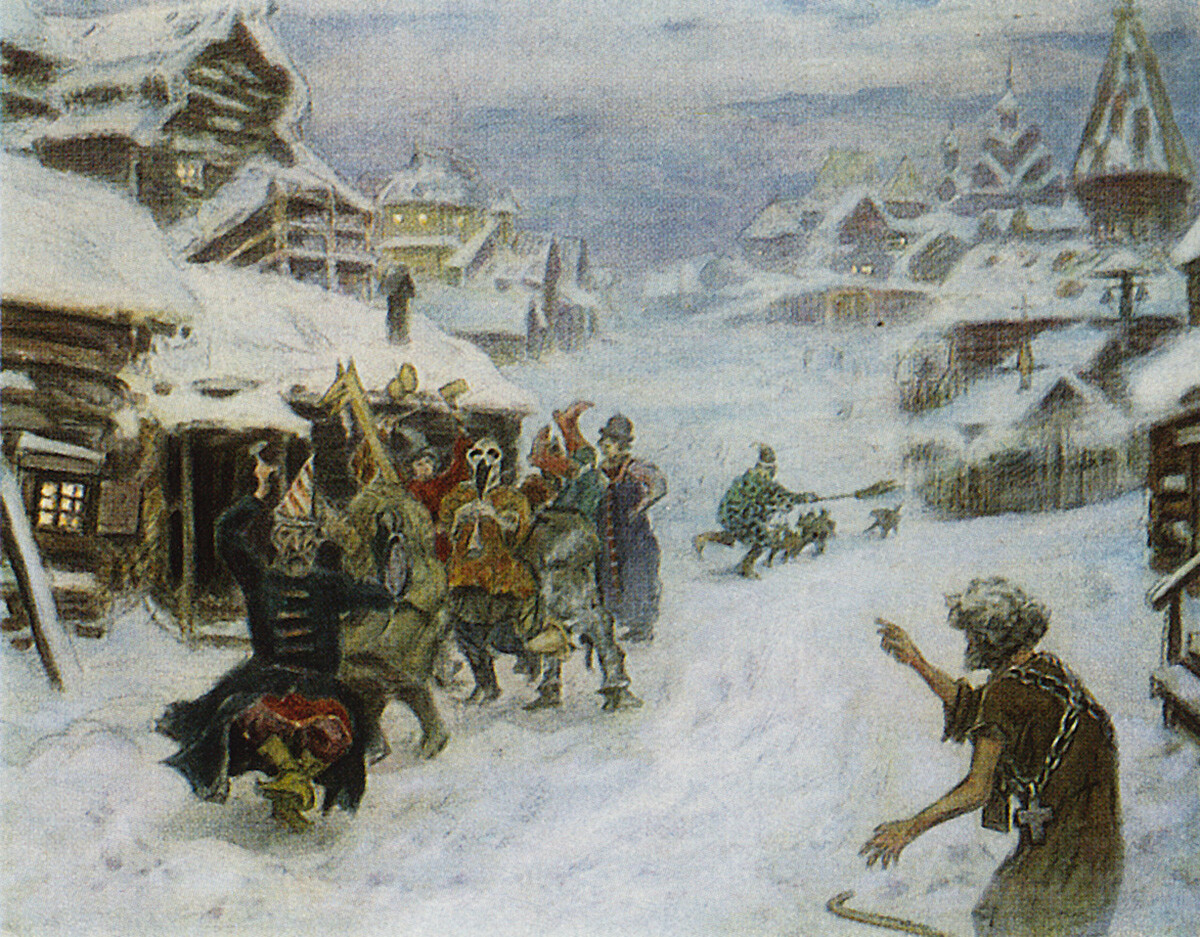 Apollinarij Wasnezow. Mittelalterliches Moskau. Wandernde Minnesänger (1904)