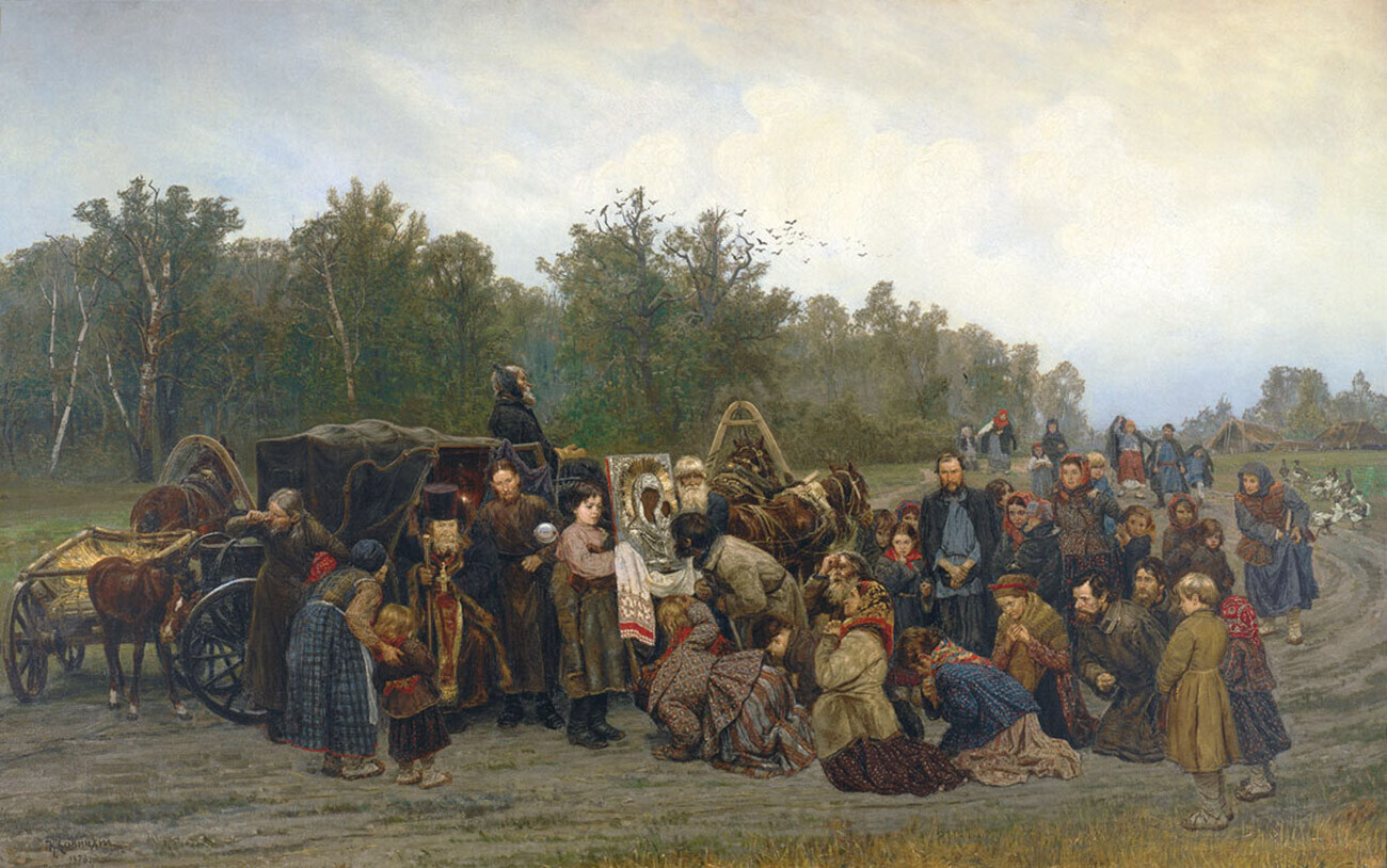“Chegada de um ícone”. Konstantin Savítski, 1878

