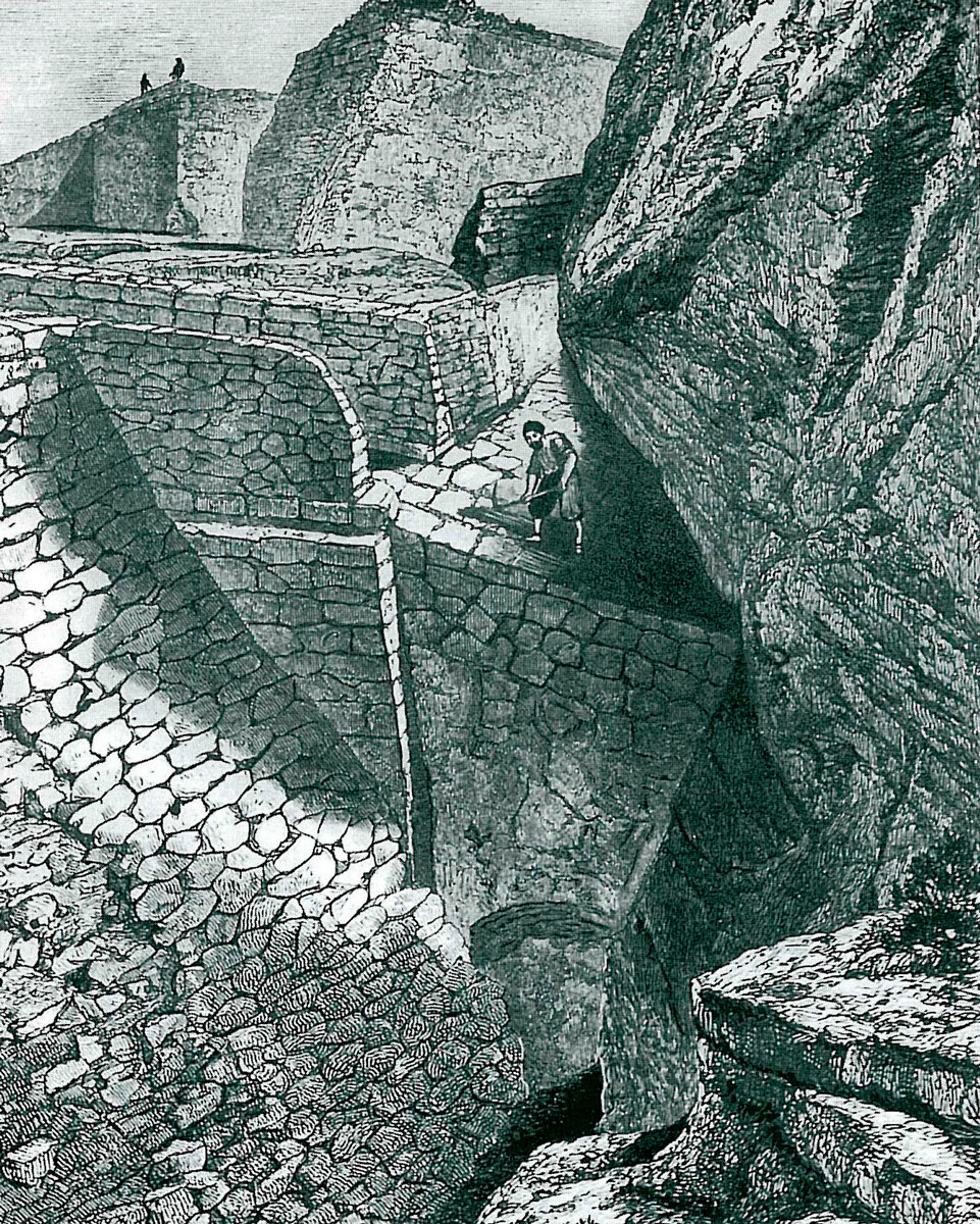 Вид троянских раскопок Шлимана. Гравюра XIX века