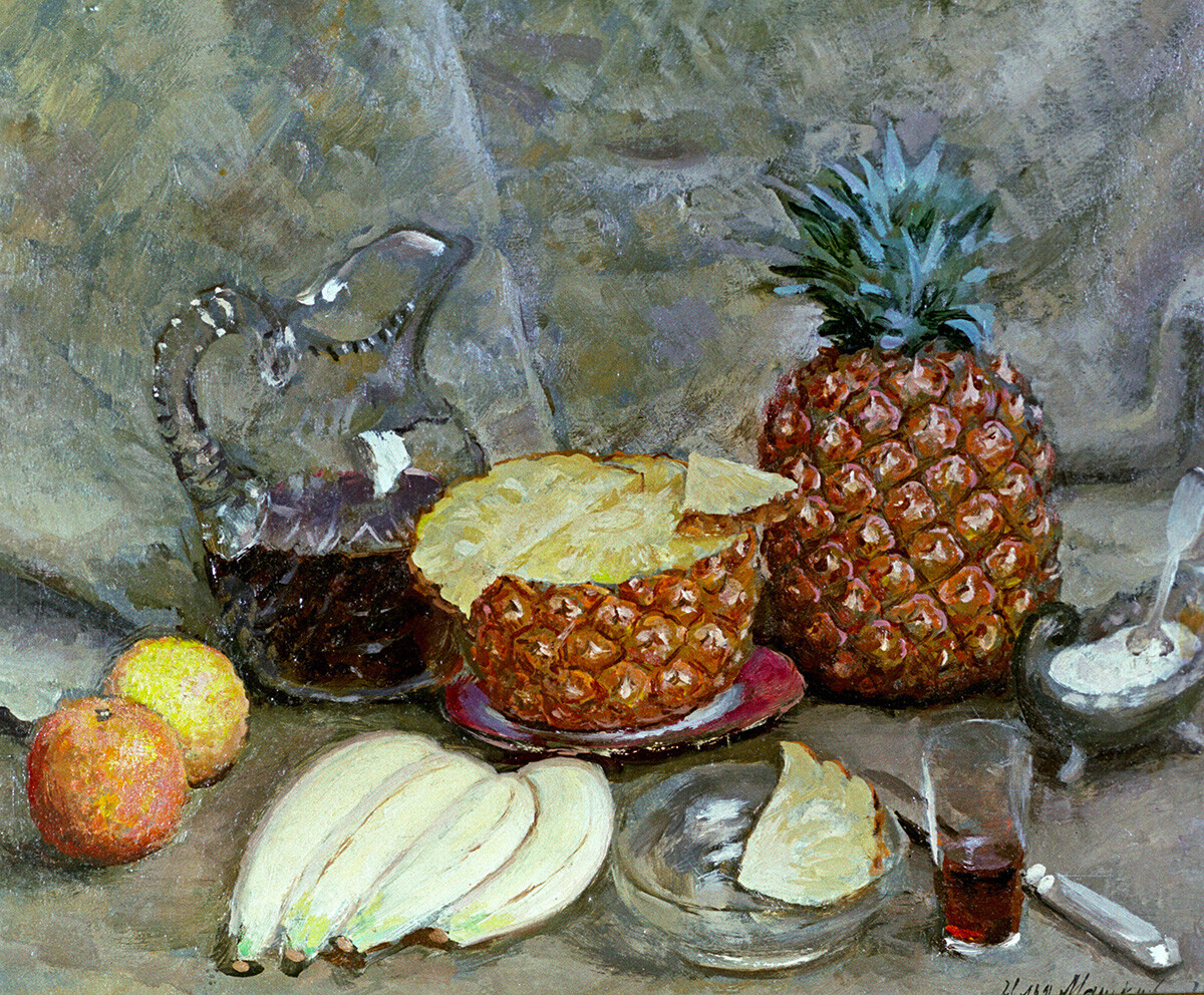 Reprodução da pintura ‘Abacaxis e Bananas’ de Iliá Machkov, 1938.