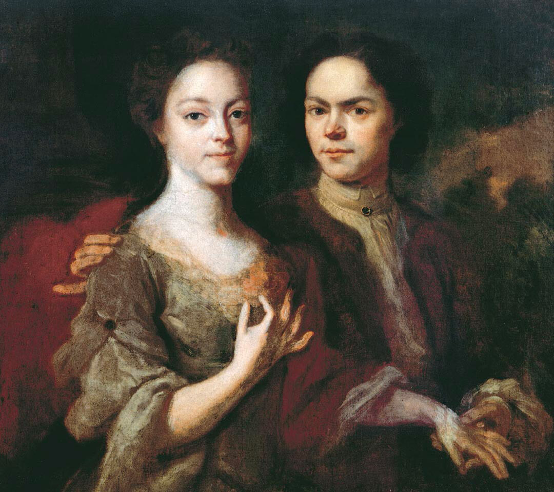 Autorretrato com a esposa. Andrei Matvéiev, 1729.
