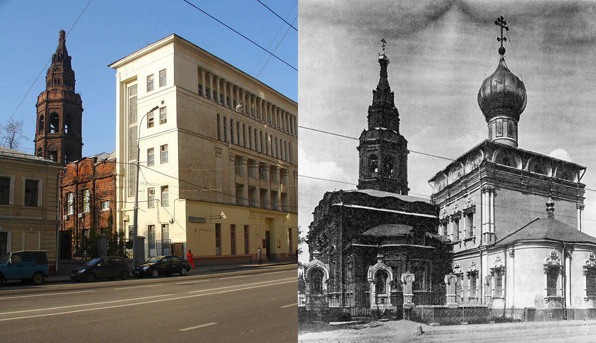 À esq.: Igreja de São Nicolau reconstruída; à dir, templo entre 1903 e 1917.