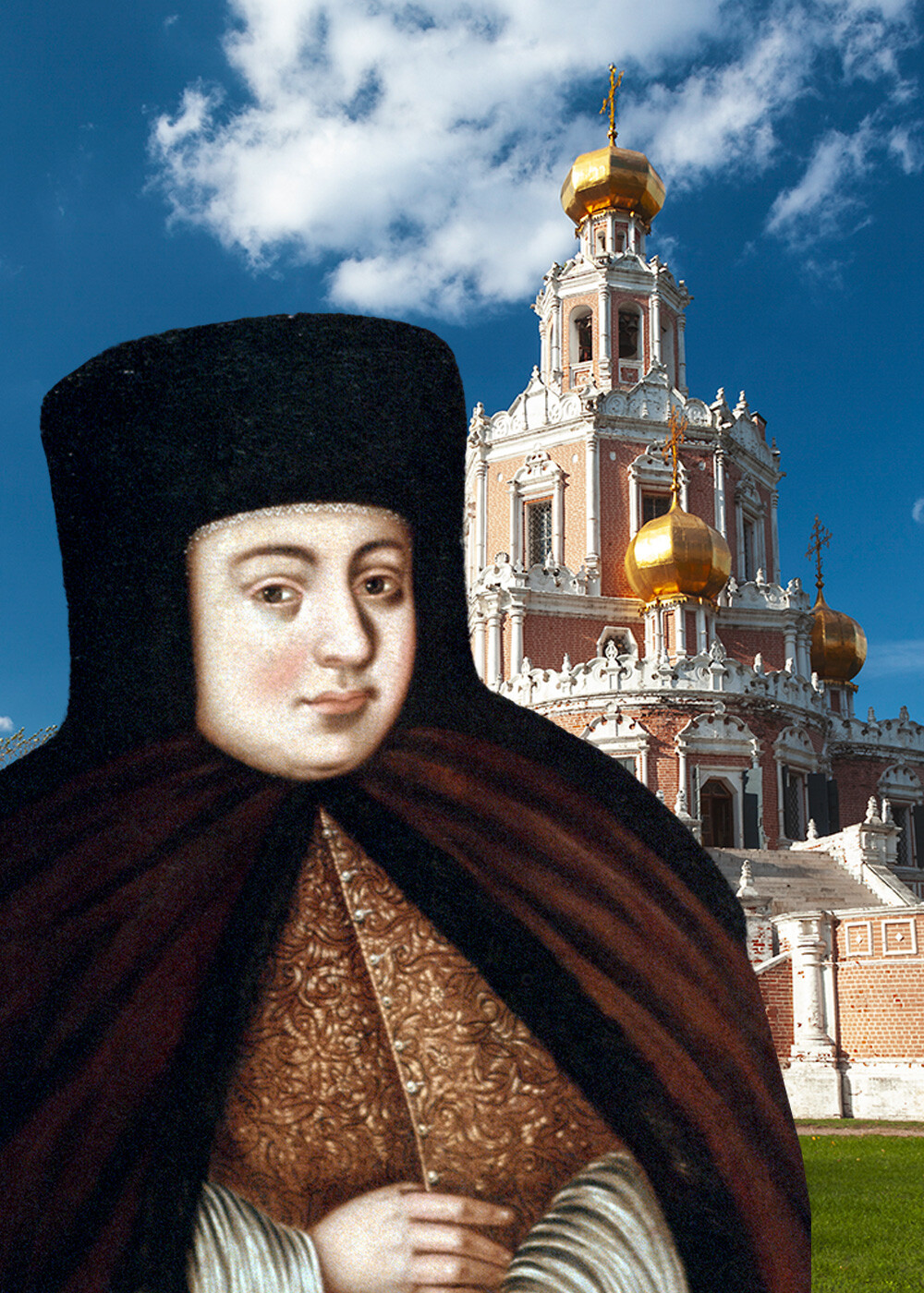 Natalia Kiríllovna Naríshkina (madre de Pedro I) y la Iglesia de la Intercesión en Filí, Moscú.