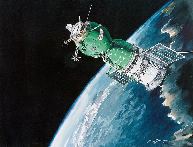 Ilustração de uma nave Soyuz como a que transportou o cosmonauta afegão