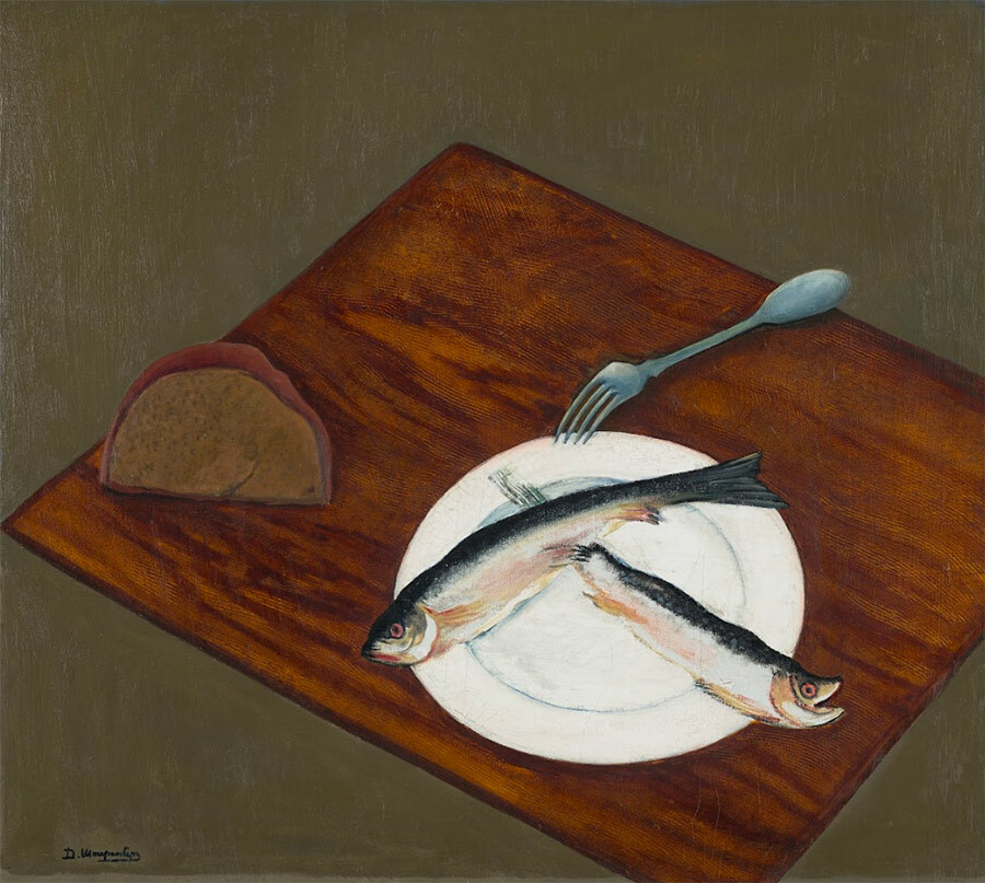 And David Sterenberg's naturalistic still life “The Herring'' (1917).