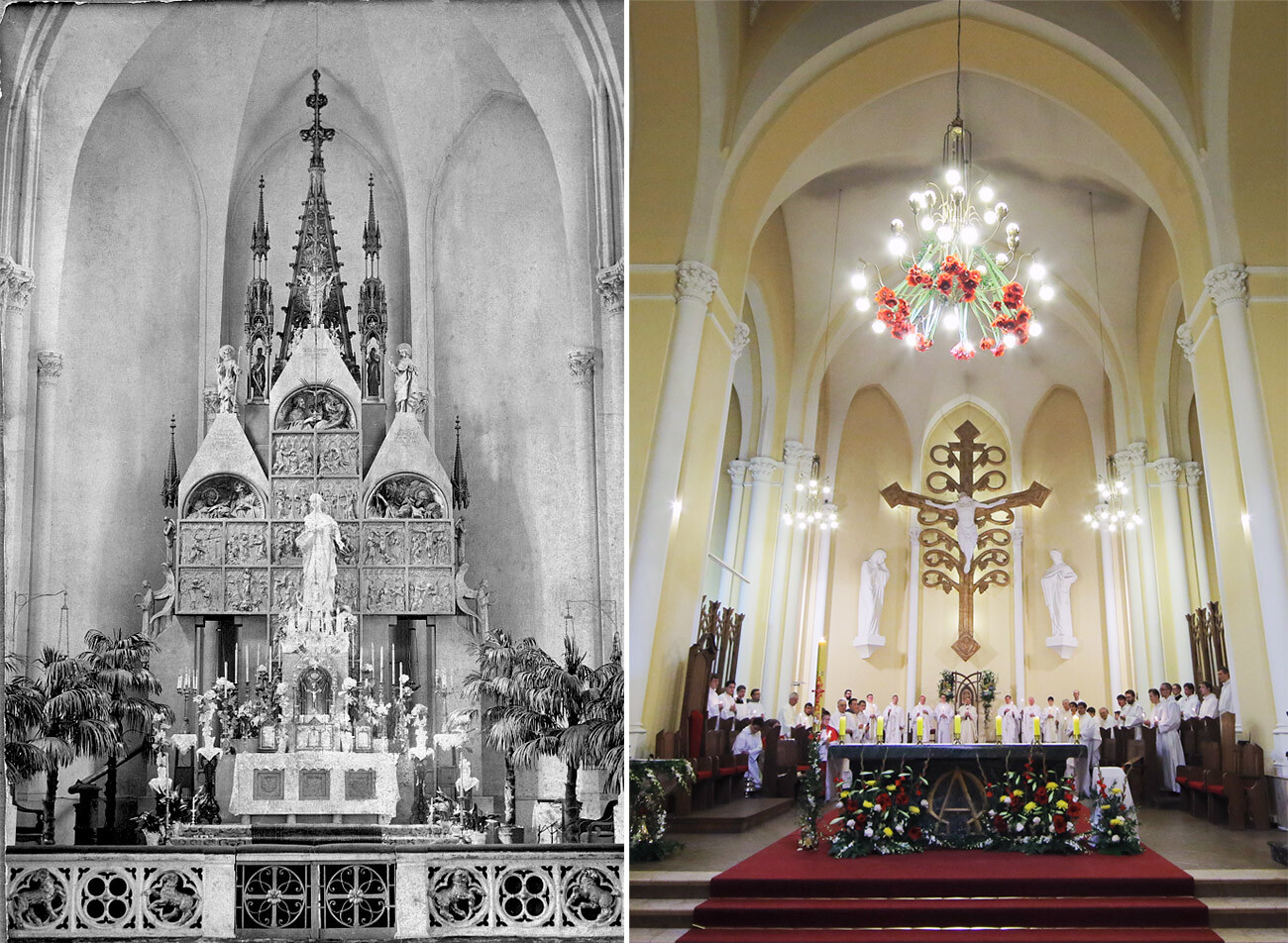 Altar de la catedral católica de la Inmaculada Concepción de Moscú antes de la Revolución de 1917 / Catedral de la Inmaculada Concepción, Moscú. Altar principal.
