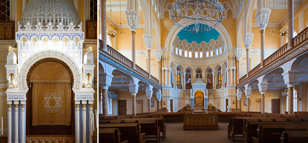 Torah ark and the big hall of the synagogue.