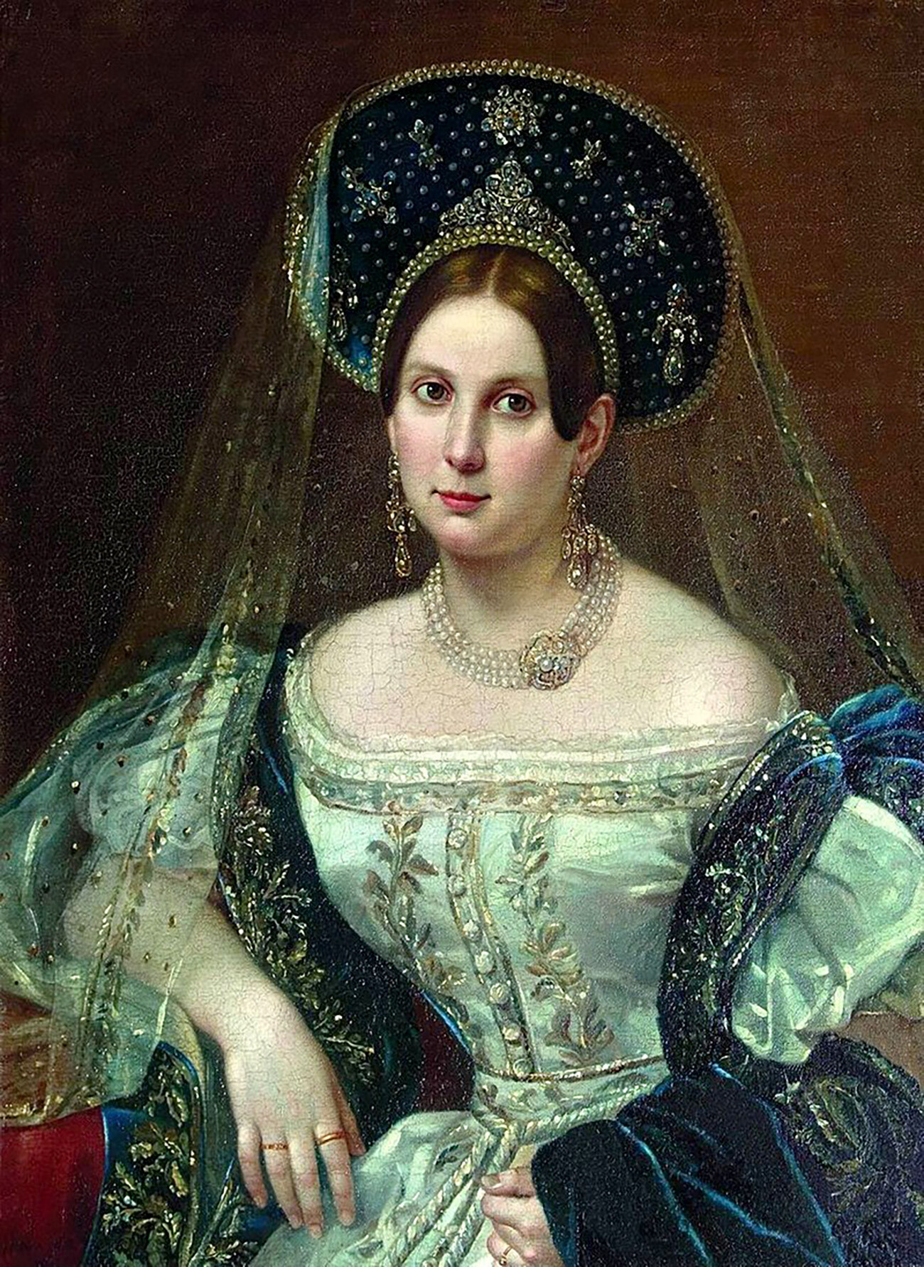 Pimène Orlov. Portrait d’une Inconnue en Robe de Cour, vers 1835, Ermitage