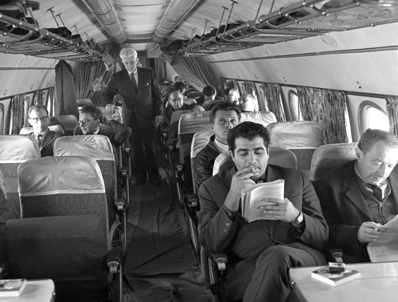 Passenger cabin of Tu-134 airplane, 1964.