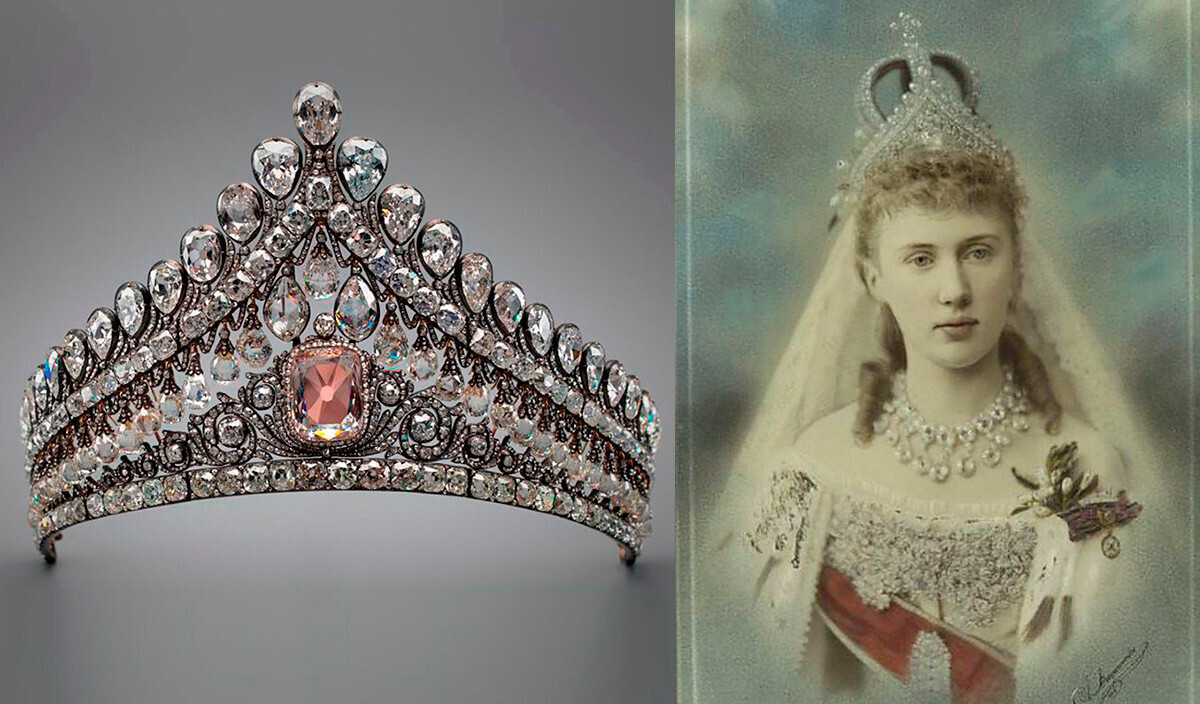 La Gran Duquesa Elizabeth Mavríkievna con esta tiara durante su boda, 1884.