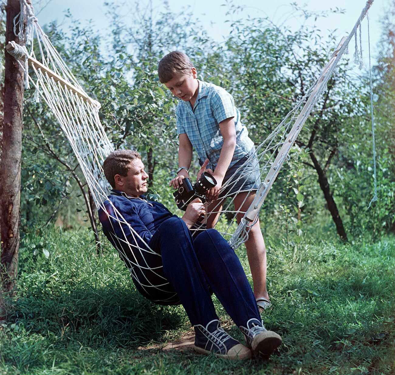 Cosmonaut Vladislav Volkov with his son Vladimir at his dacha.