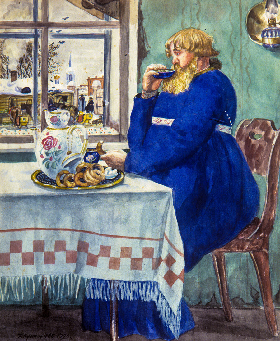 “Cocheiro tomando chá”  (1920), de Boris Kustodiev.