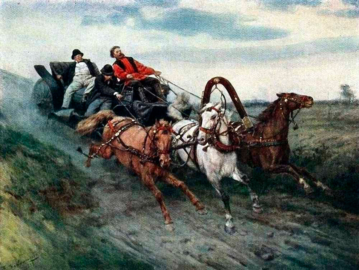 Puxando as rédeas, 1884, Pável Kovalevski.