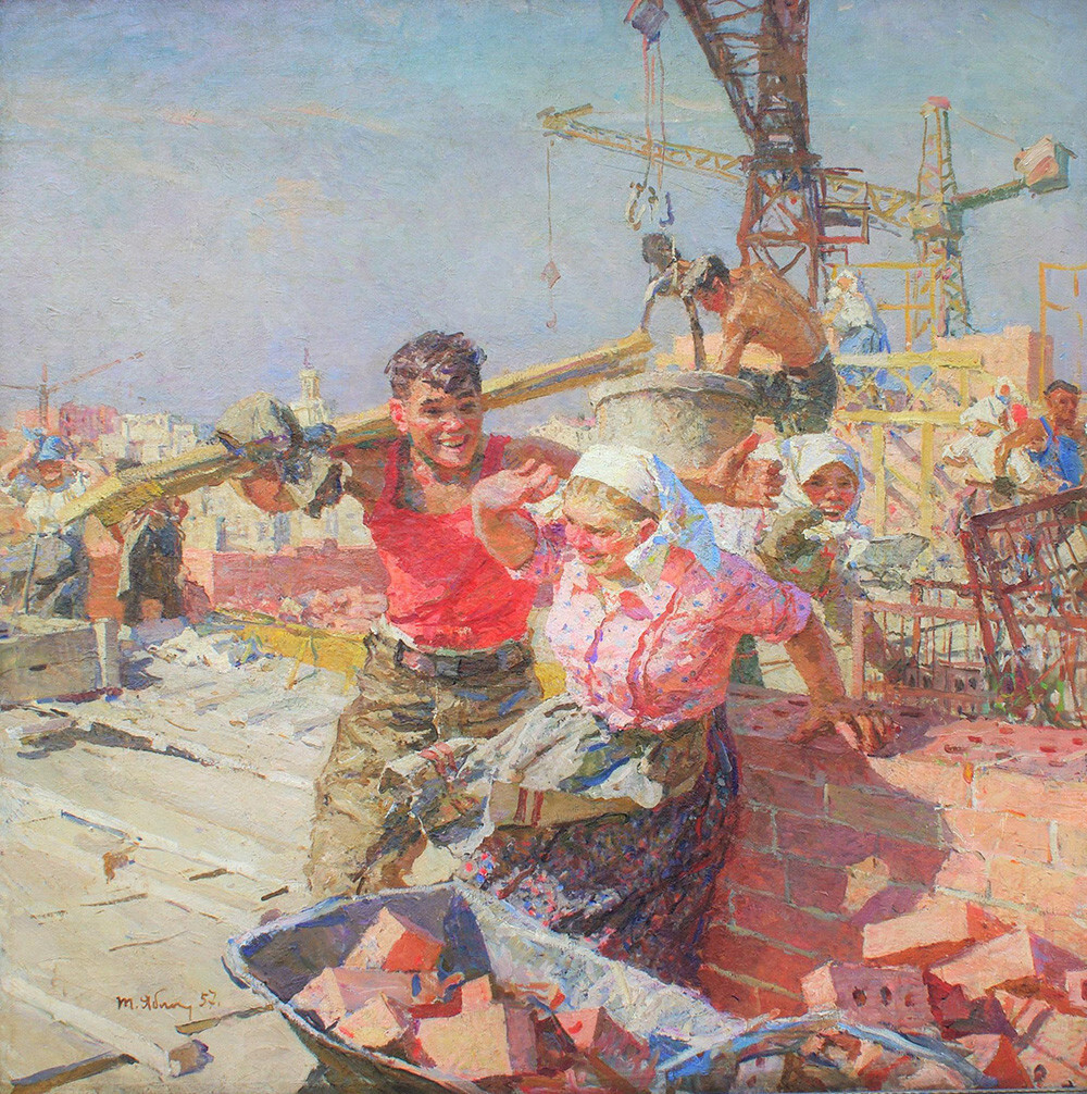 Tatiana Yablónskaya. En las obras de construcción, 1957