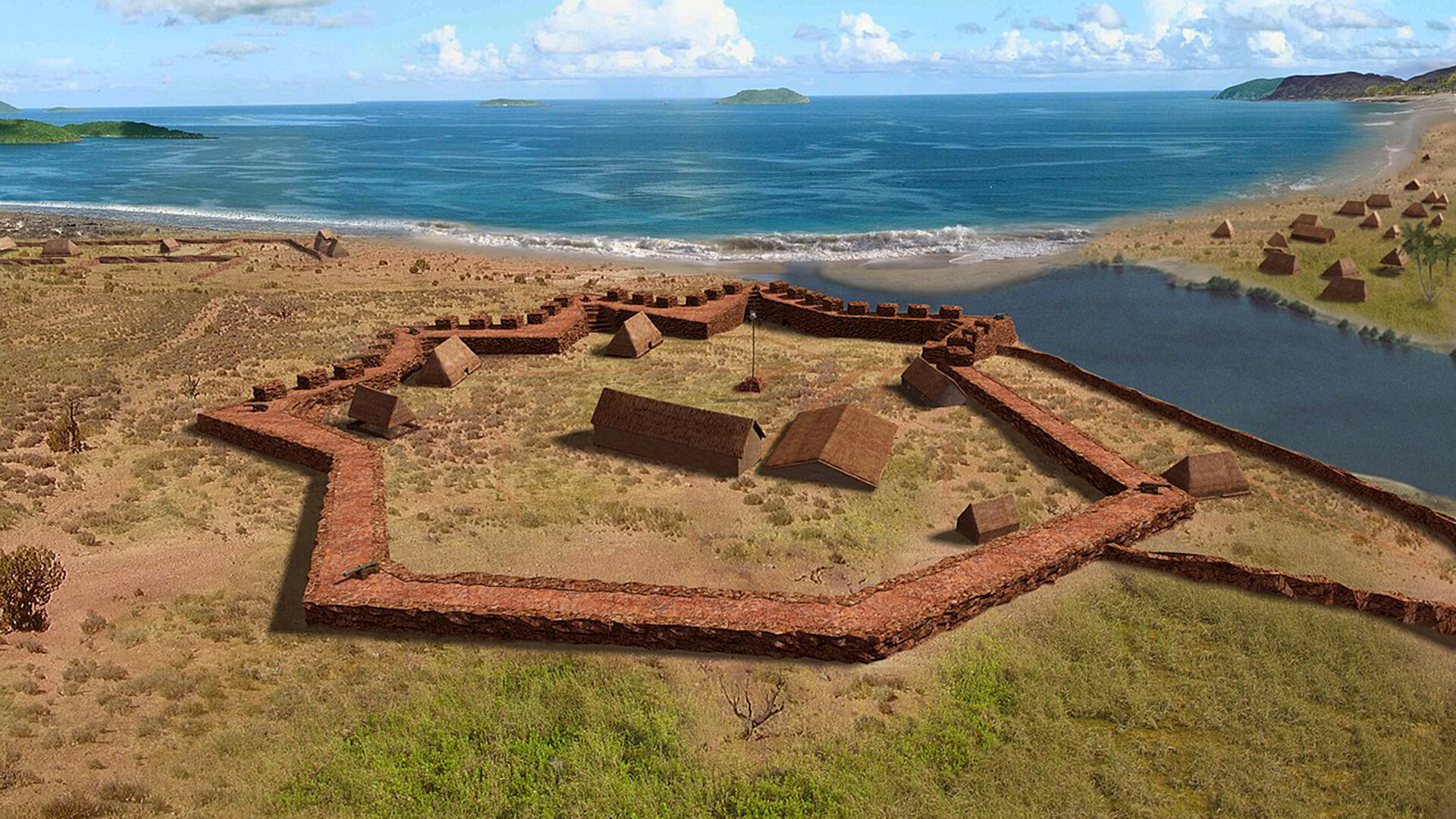 View on the fort Elizabeth (Kauai, Hawaii) from a bird's eye view. 