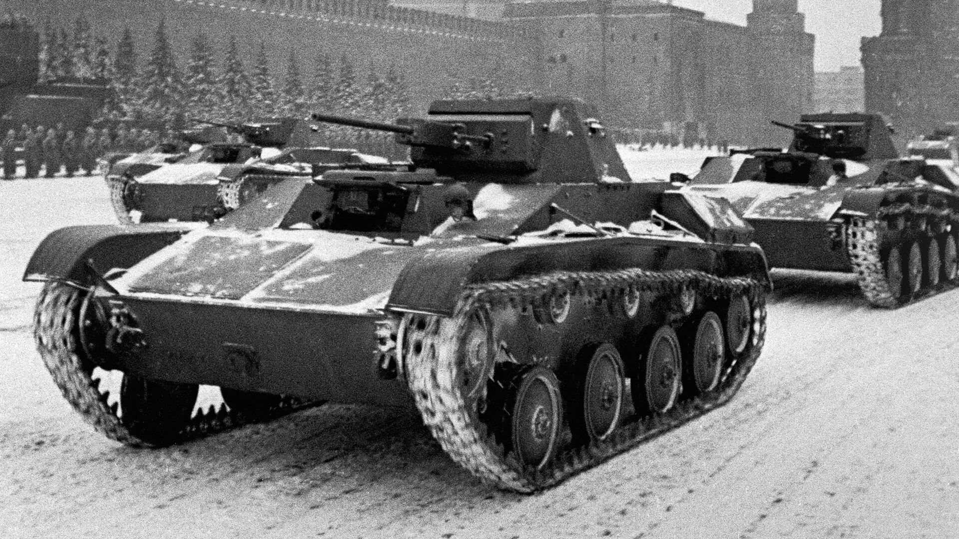 Soviet troops heading straight to the front lines after the historical parade held on Moscow's Red Square on November 7, 1941.