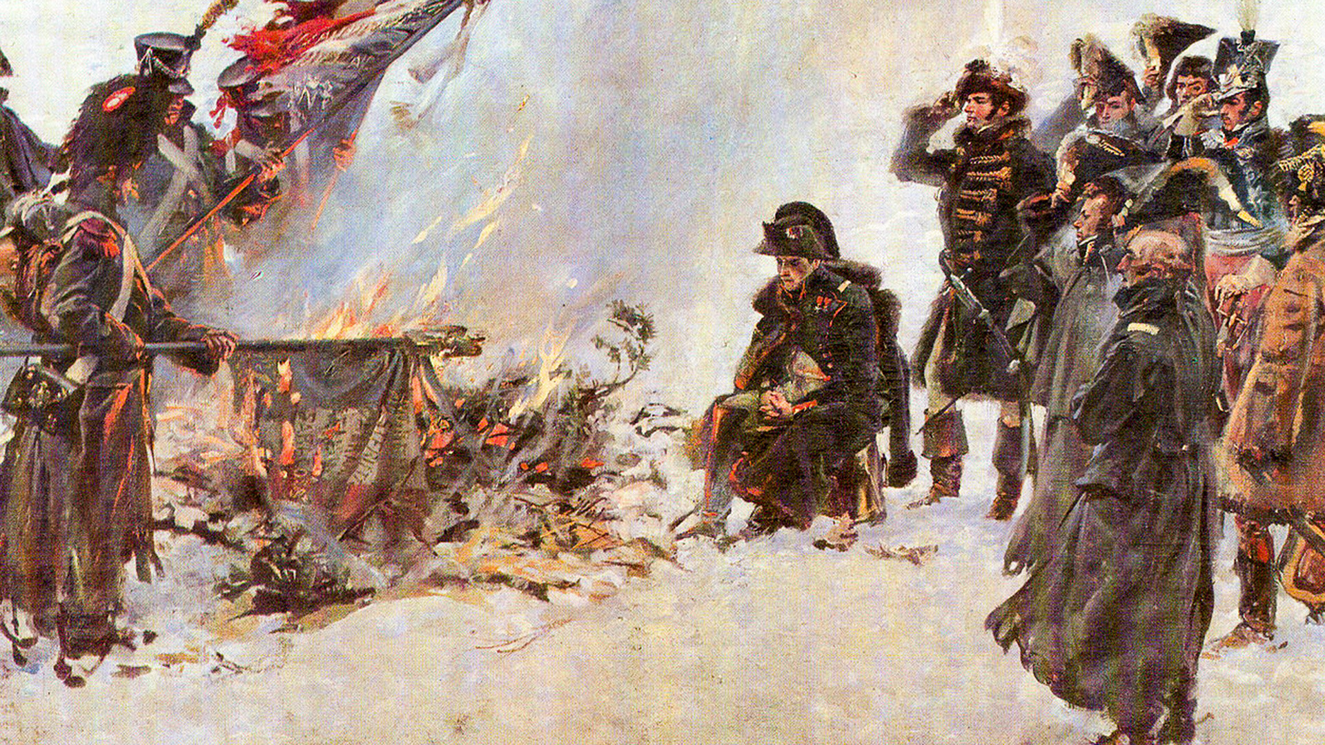 Brûlage des drapeaux devant Napoléon