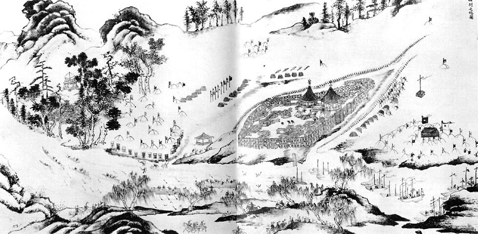 Siège de la forteresse d’Albazine. Dessin chinois de la fin du XVIIe siècle  