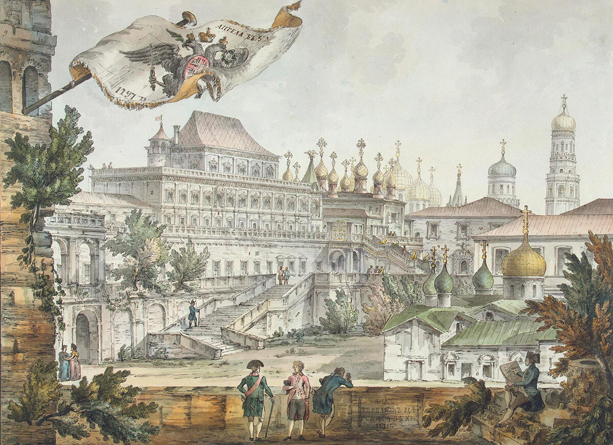 Vistas de Moscou e seus arredores. Palácio dos Terems no Kremlin de Moscou, por G. Quarenghi, 1797.