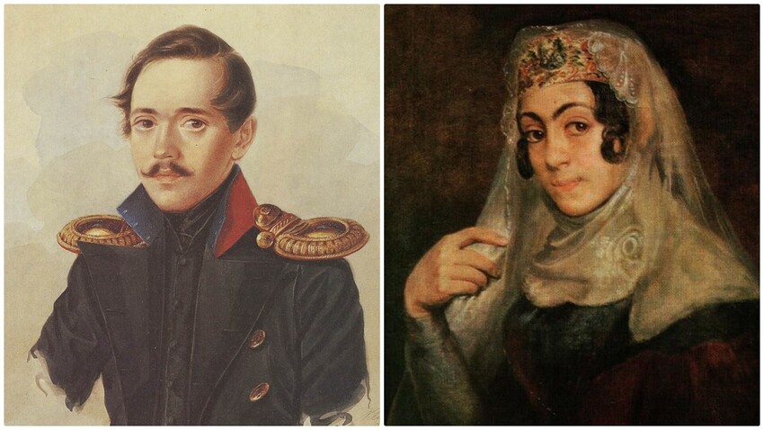 Left: Portrait of Mikhail Lermontov. Right: Vasily Tropinin. Portrait of an Unknown Georgian Woman