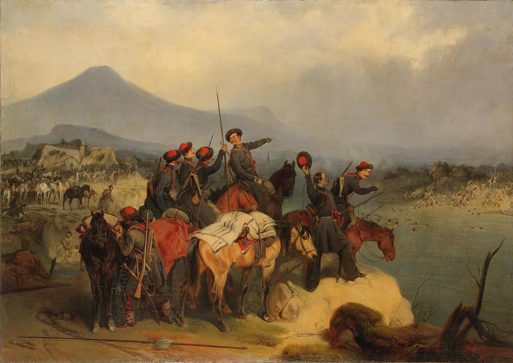 Bogdan Willewalde. La traversée de la rivière Tirsа par le 51e régiment cosaque du Don en 1849

