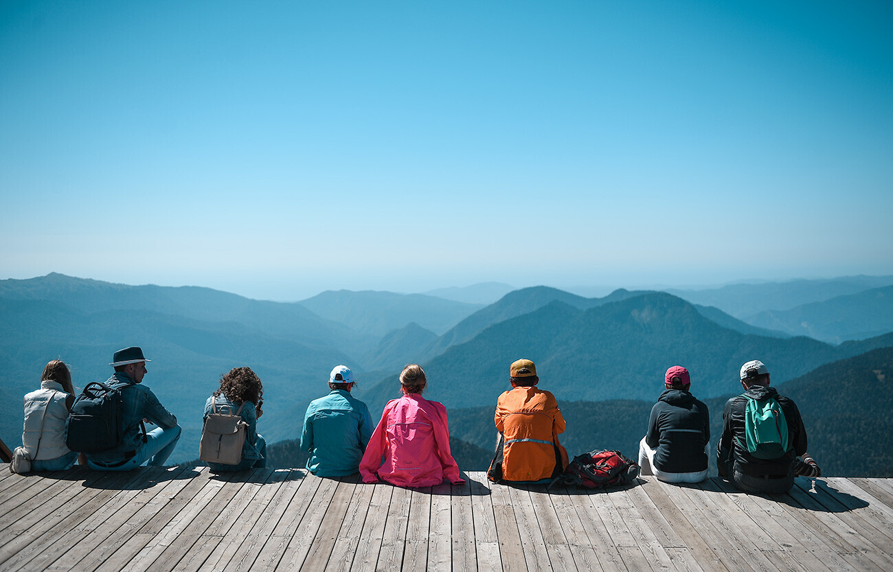 Turistas no topo do Pico Rosa
