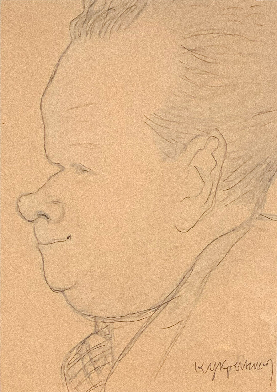 A caricature of director Sergei Eisenstein. 